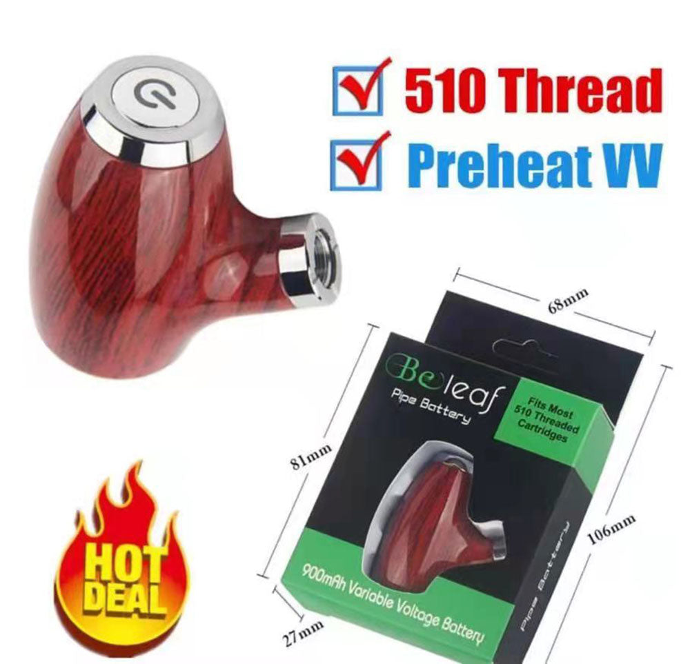 CBD Pipe Battery for Wax | red wood | – 900mAh 510 Thread Vape Battery with Red Wood Design for Wax, CBD Oil & Dry Herb