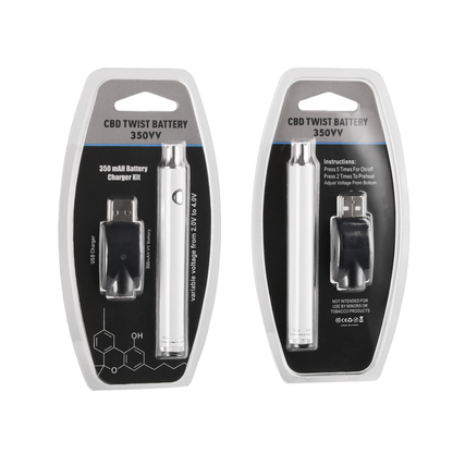 CBD Twist 510 Thread Battery White – Adjustable Voltage Vape Pen Battery for Wax, CBD, and Dry Herb Cartridges