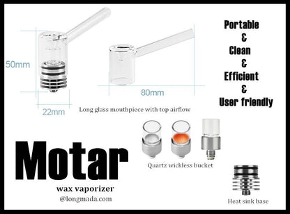 LONGMADA Motar 1 Quartz Coilless Vape Atomizer with 2 Replacement Coils – 510 Thread Vape Accessory Kit for Wax and Herb