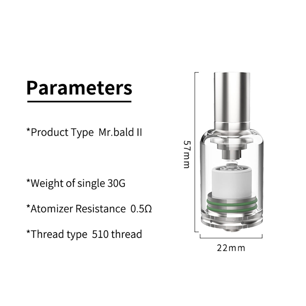 LONGMADA Mr Bald 2 Dry Herb & Wax Atomizer – 510 Thread Vape Pen Attachment with Dual Heating Elements