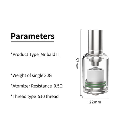 LONGMADA Mr Bald 2 Dry Herb & Wax Atomizer – 510 Thread Vape Pen Attachment with Dual Heating Elements