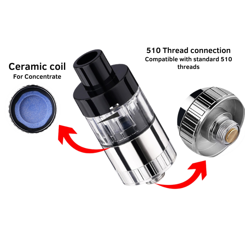Thumb-L vape atomizer with 510 thread, adjustable airflow, and magnetic connection design